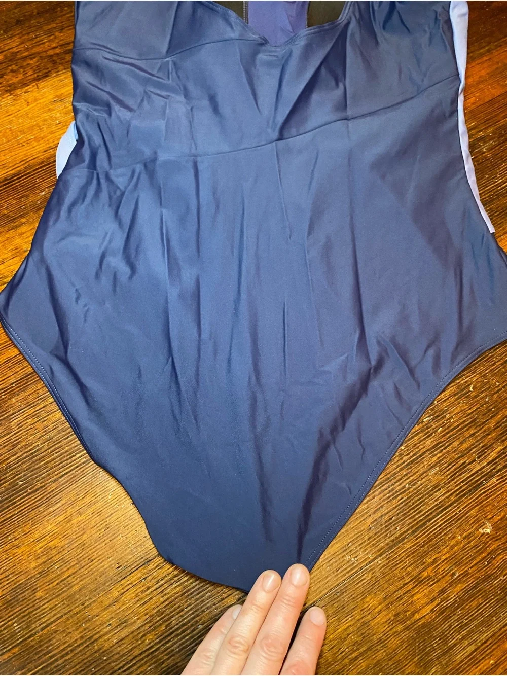 EUC Quince Italian Wrap Two-Tone Blue Crossover Front One-Piece Swimsuit
